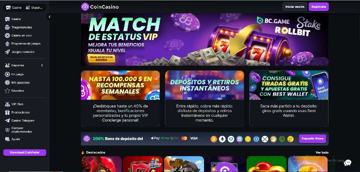 CoinCasino - Top 5 de los mejores casinos online en España en 2026